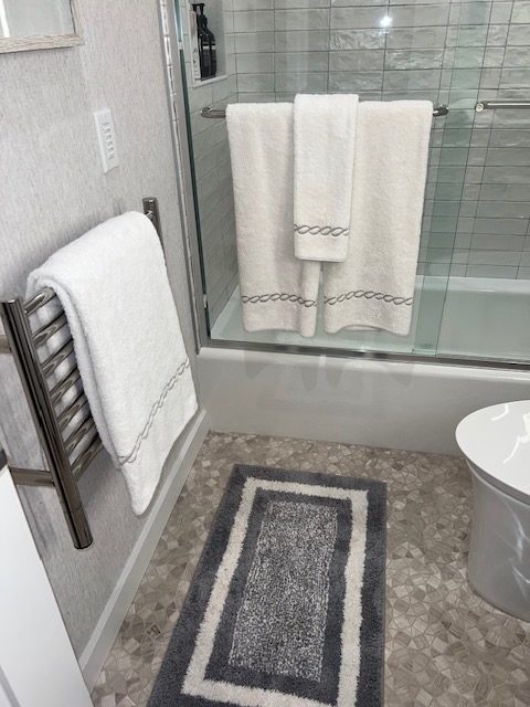 Jeeves towel warmer in Hamptons bathroom