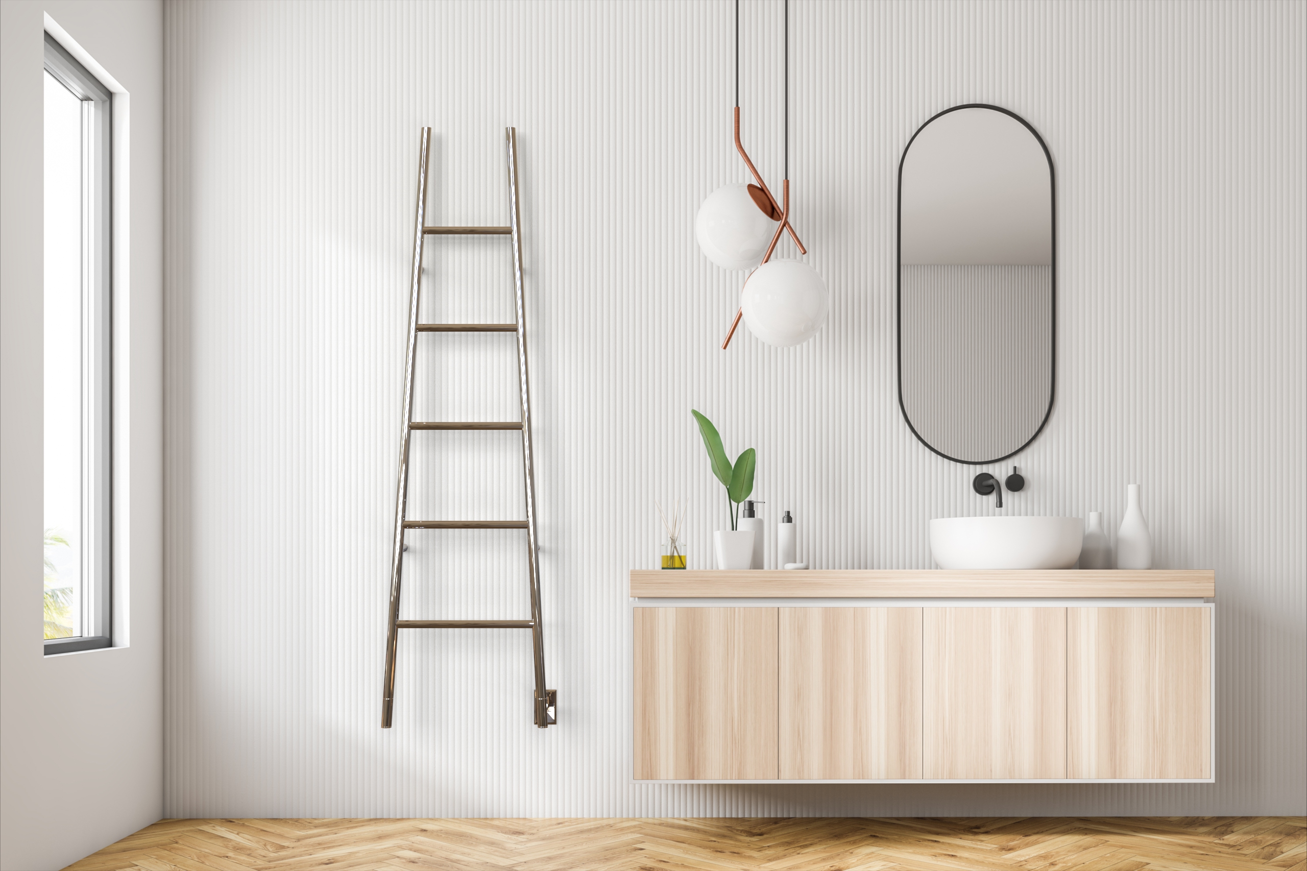 Jeeves Model A Ladder 5 Bar Hardwired Drying Rack lifestyle image