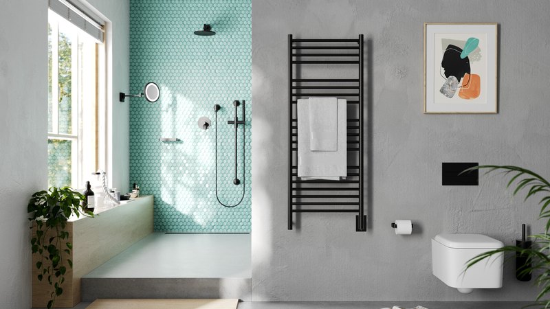Amba heated towel rack in a family bathroom