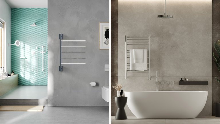 Amba Swivel and fixed heated towel rack comparison